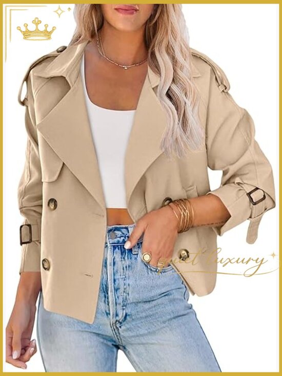 Jackets & Blazers - Crop Double Breasted Trench Coat with Pockets